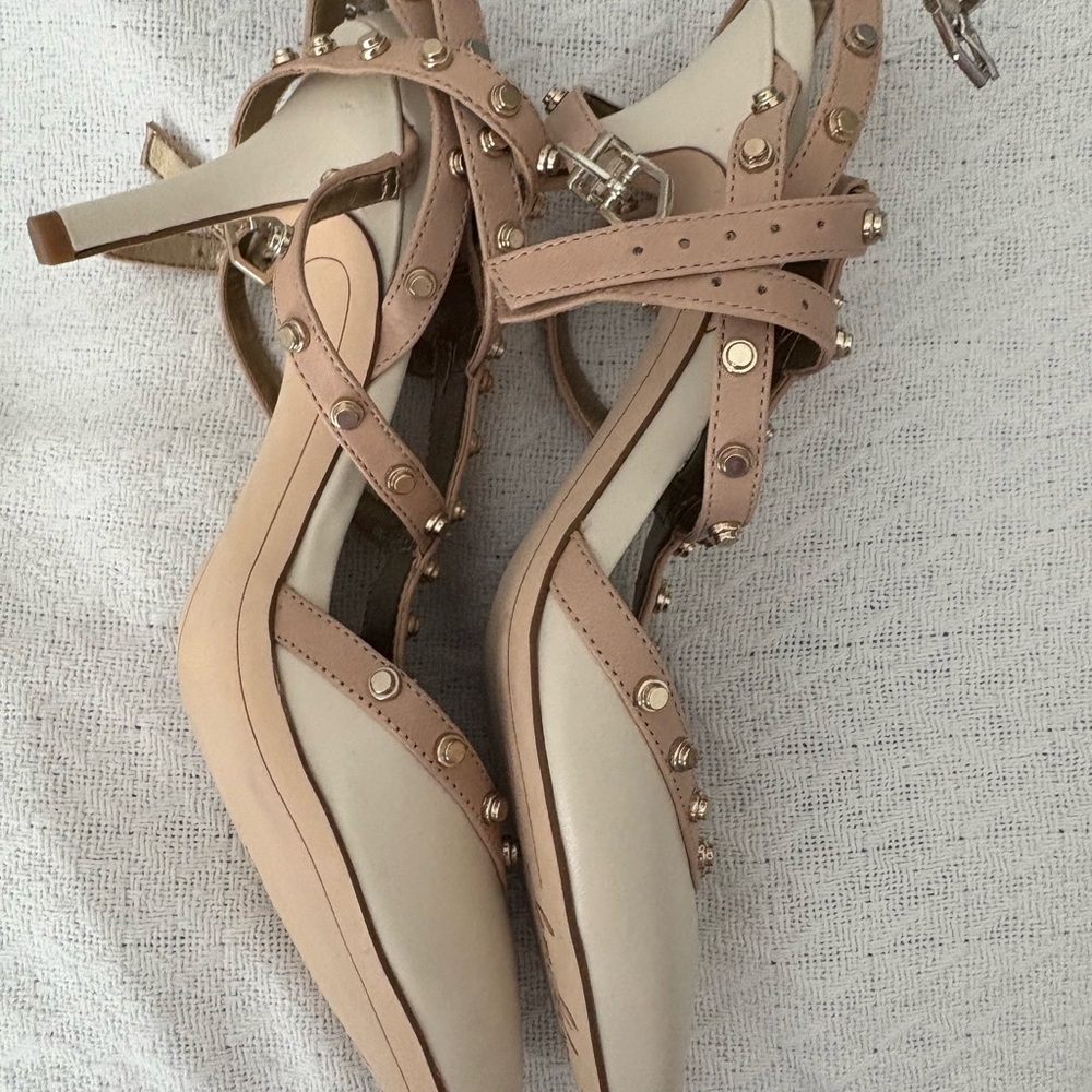 Sam Edelman Beige Studded 3 row Strappy Heels - Picture 5 of 7